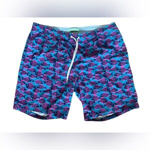Bonobos Swim Shorts Lined Trunks Men’s XL Blue Pink Fish Print Bright Preppy